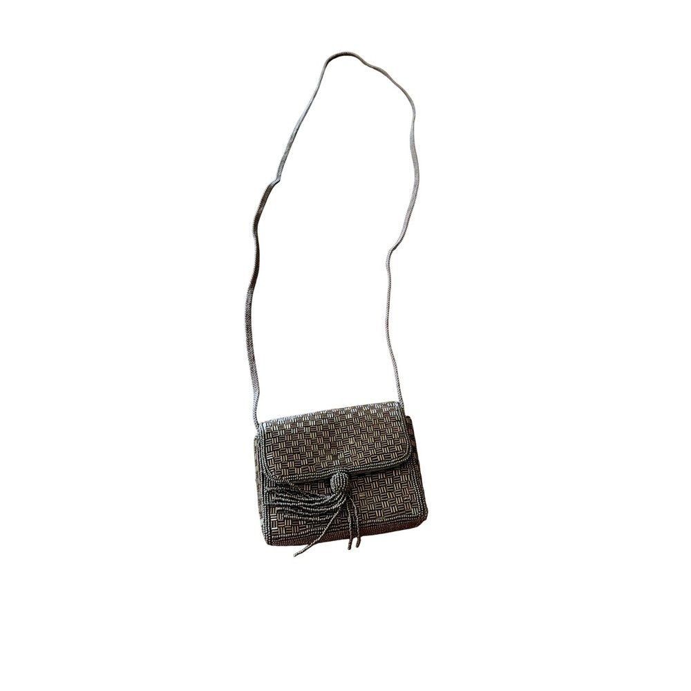 Magid Crossbody Bag Black Beaded Tassel Evening Purse Basketweave Metallic Bugle